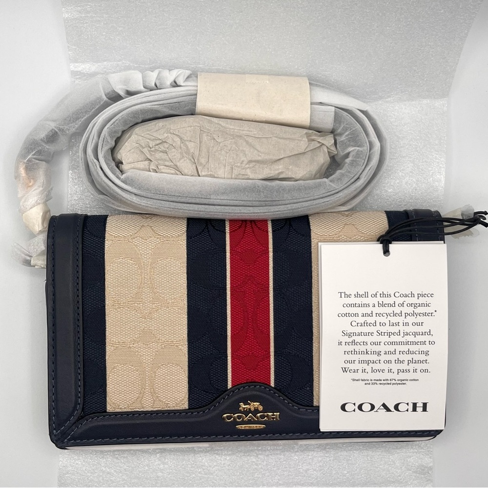 Coach Anna Foldover Clutch Crossbody In Signature Jacquard With Stripes